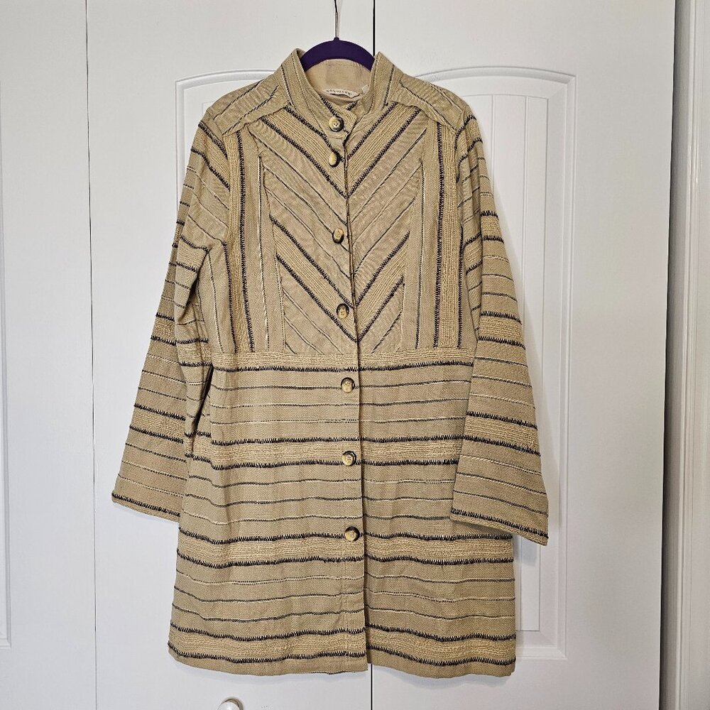 NWOT Women's Soft Surroundings Verde Jacket Safari Beige/Brown Raw Edge Size L